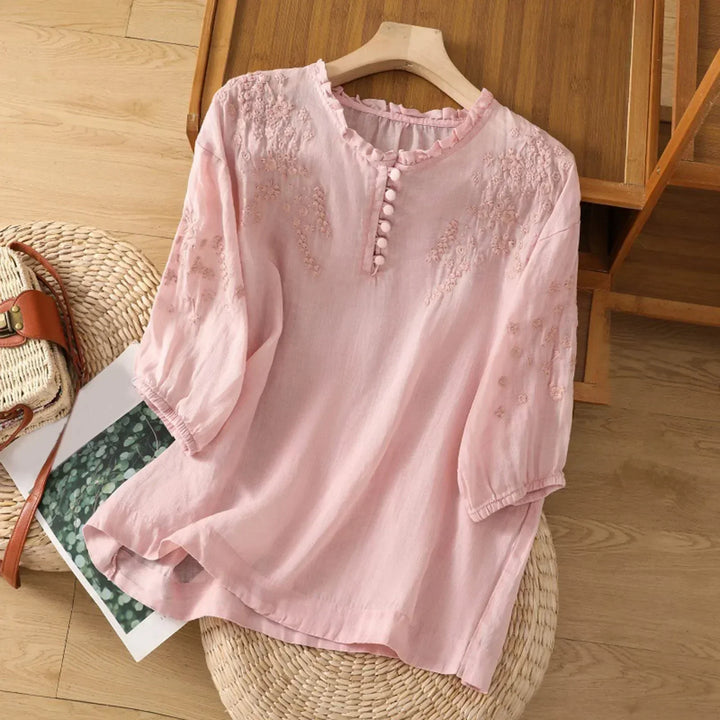 Zara | Women's Embroidered Three Quarter Sleeve Casual Blouse