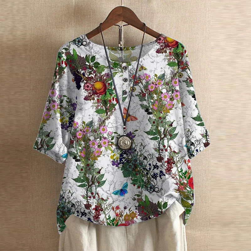 Chloe | Women's Floral Print Short Sleeve Relaxed Fit Casual Blouse
