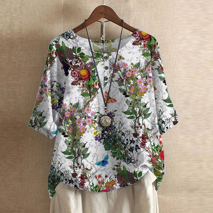 Chloe | Women's Floral Print Short Sleeve Relaxed Fit Casual Blouse