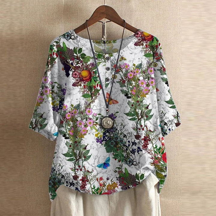 Chloe | Women's Floral Print Short Sleeve Relaxed Fit Casual Blouse