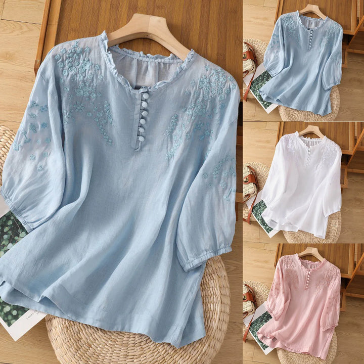 Zara | Women's Embroidered Three Quarter Sleeve Casual Blouse