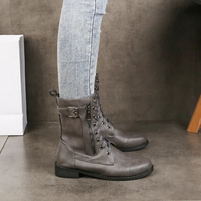 Michelle | Women's Lace-Up Zipper Leather Boots