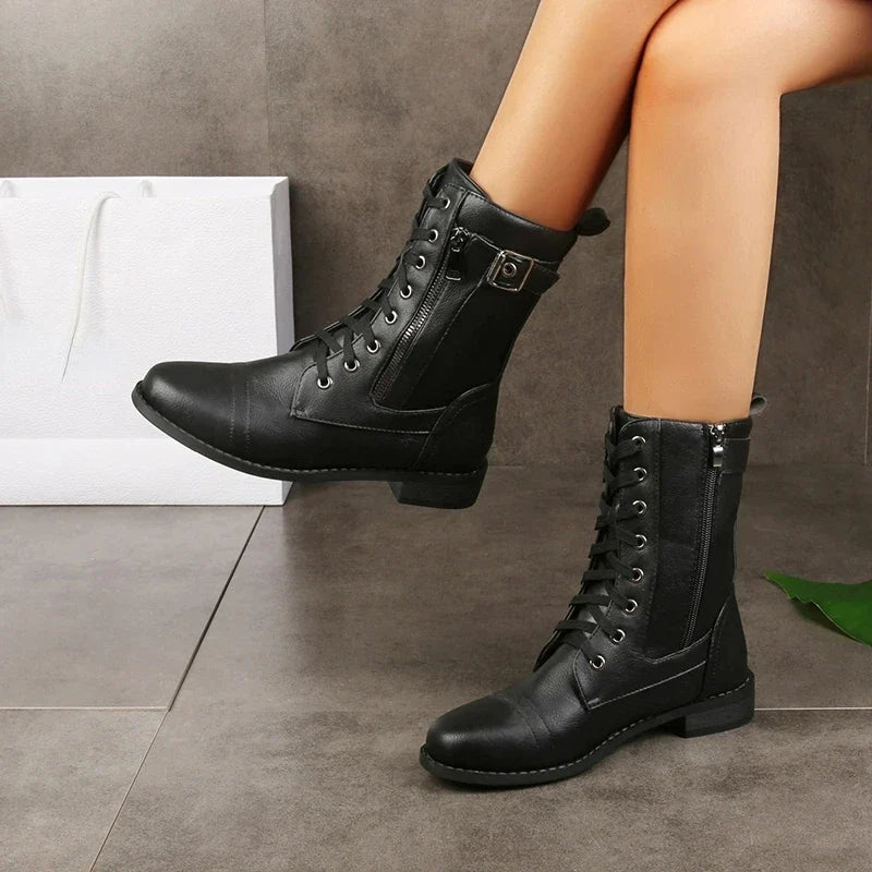 Michelle | Women's Lace-Up Zipper Leather Boots
