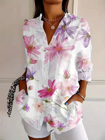 Leah | Women's Long Sleeve Collared Abstract Print Casual Blouse