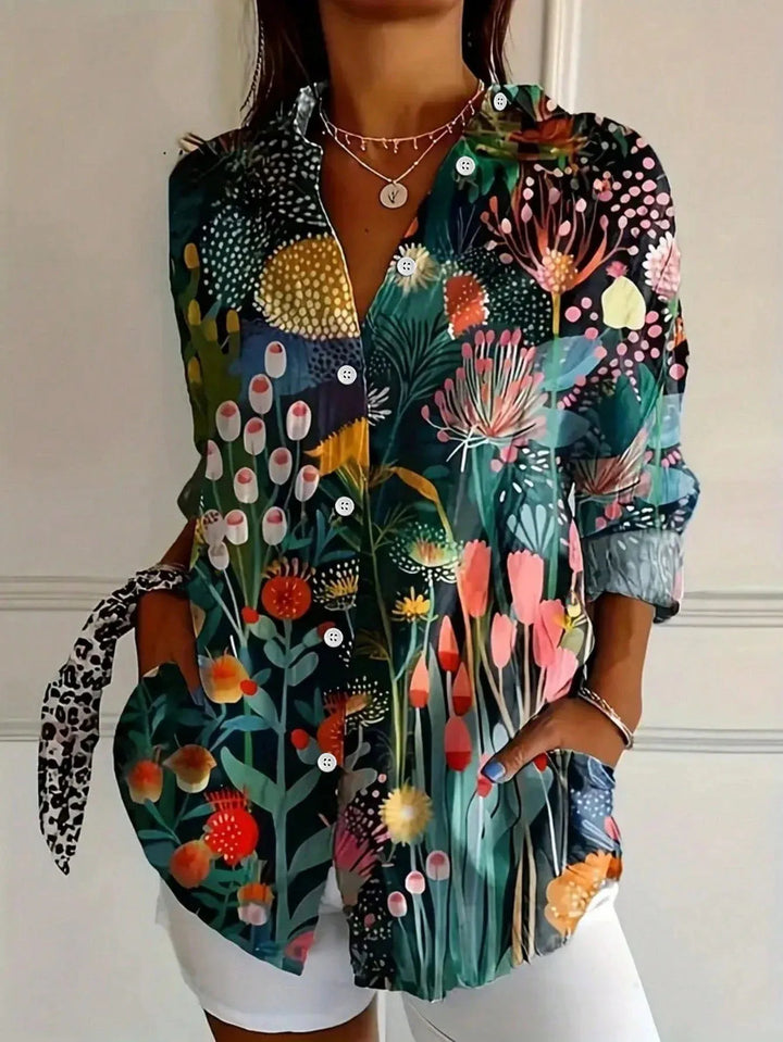 Leah | Women's Long Sleeve Collared Abstract Print Casual Blouse