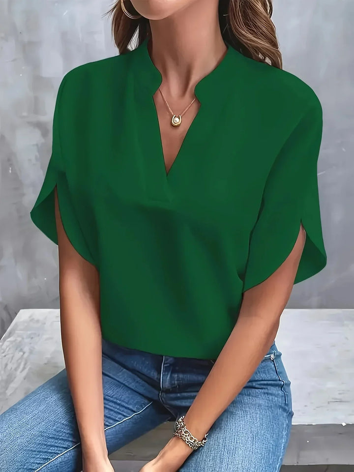 Bella | Women's Short Sleeve Notch Neck Casual Summer Blouse