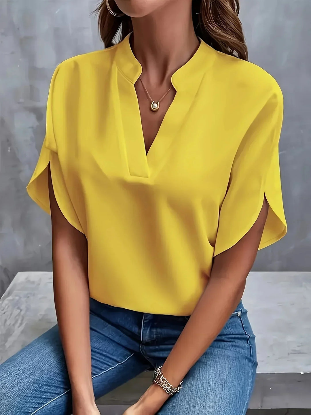 Bella | Women's Short Sleeve Notch Neck Casual Summer Blouse