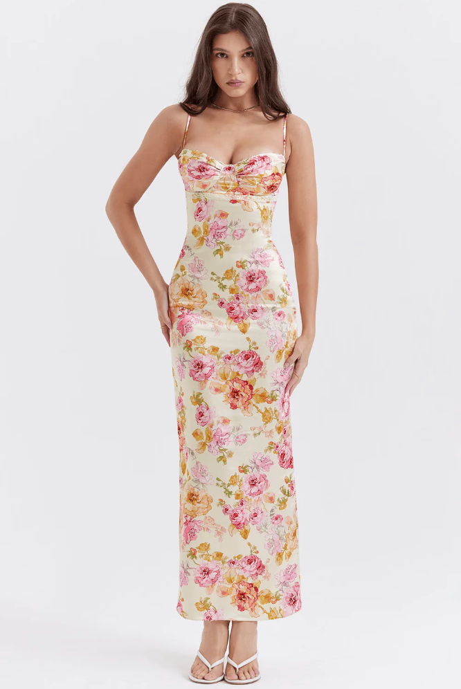 Ursula | Women's Floral Strappy Wedding Guest Maxi Dress