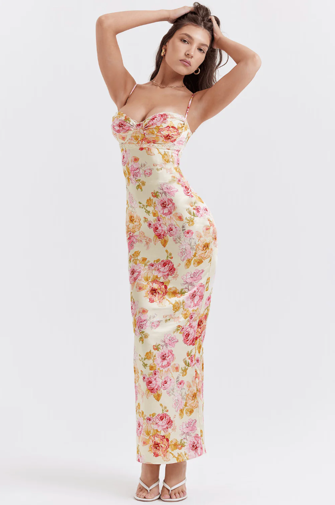 Ursula | Women's Floral Strappy Wedding Guest Maxi Dress