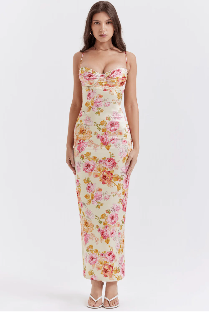 Ursula | Women's Floral Strappy Wedding Guest Maxi Dress