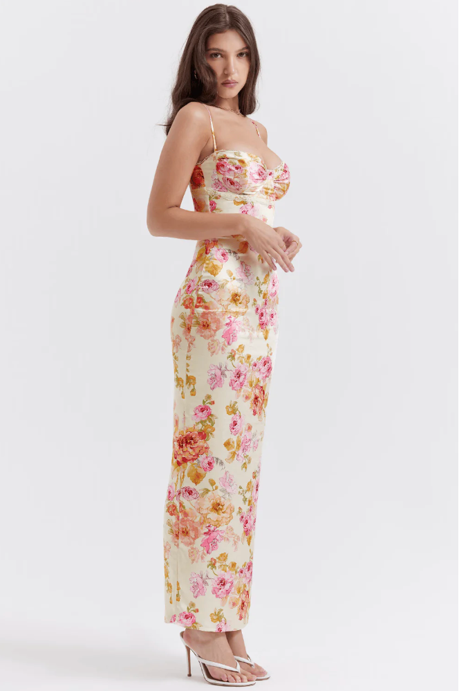 Ursula | Women's Floral Strappy Wedding Guest Maxi Dress