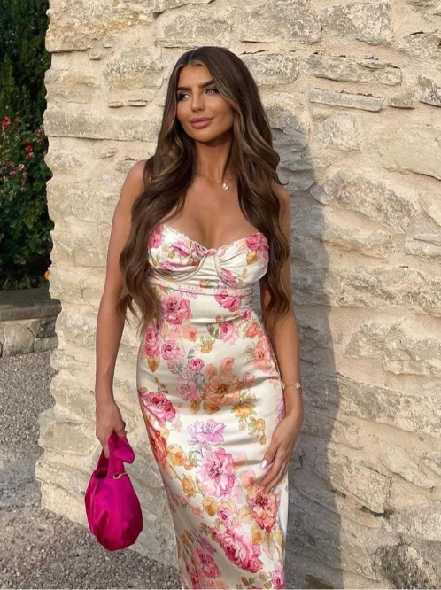 Ursula | Women's Floral Strappy Wedding Guest Maxi Dress