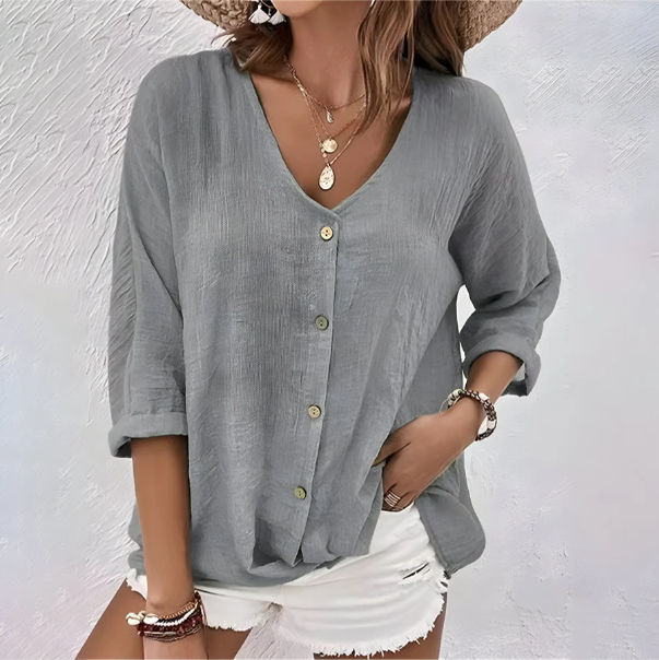 Sophie | Women's V-Neck Button Front Casual Everyday Blouse