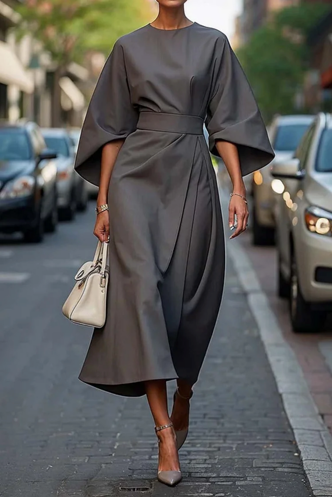 Noemi | Women's Relaxed Fit Wide Sleeve Midi Dress
