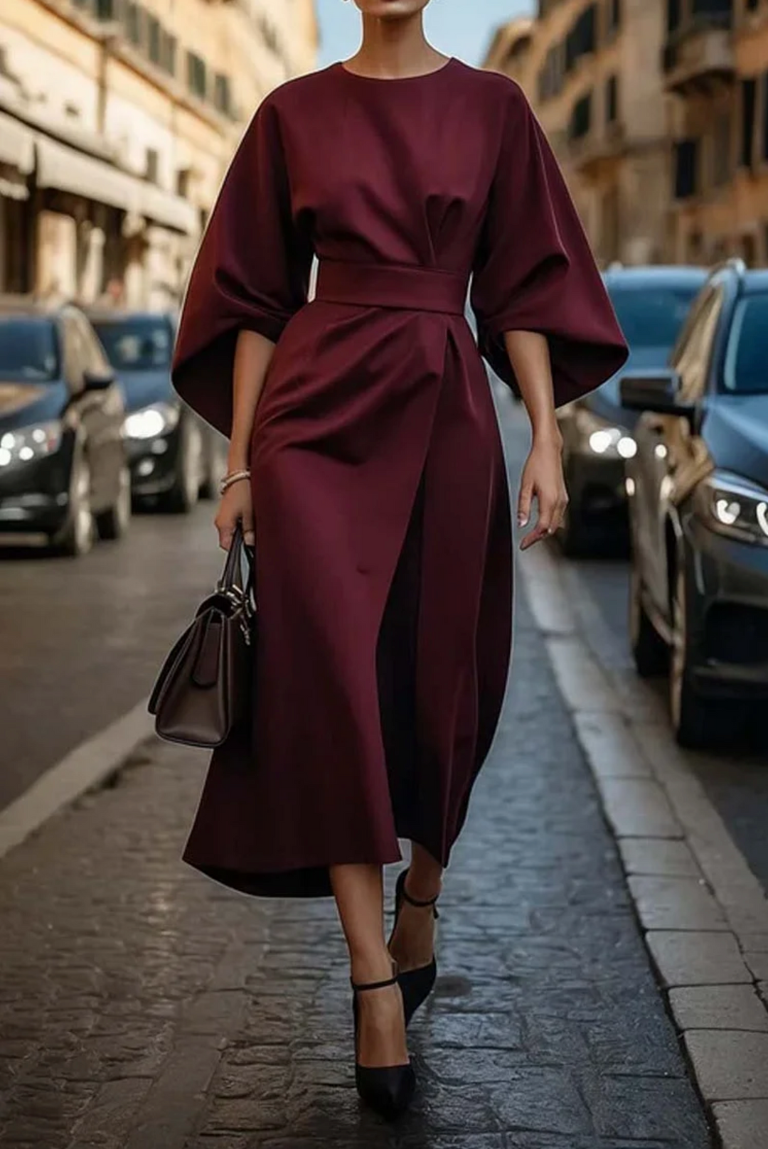 Noemi | Women's Relaxed Fit Wide Sleeve Midi Dress