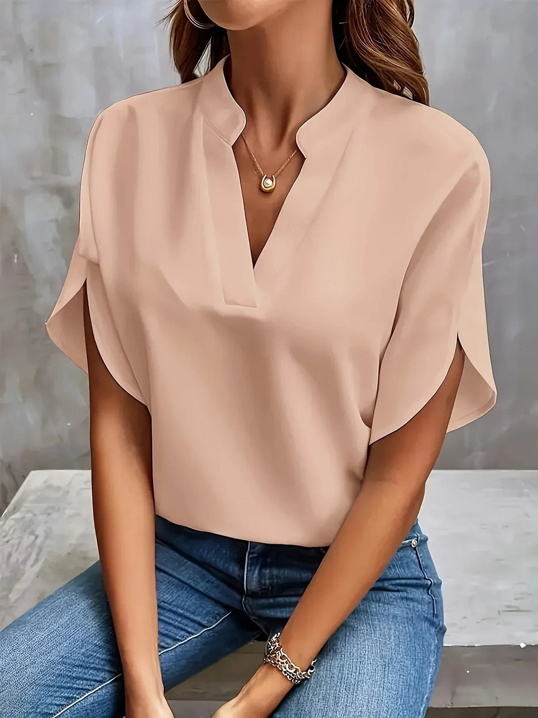 Bella | Women's Short Sleeve Notch Neck Casual Summer Blouse