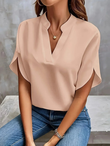 Bella | Women's Short Sleeve Notch Neck Casual Summer Blouse