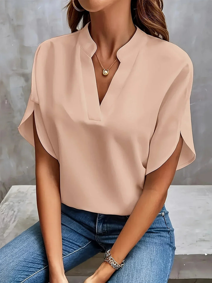 Bella | Women's Short Sleeve Notch Neck Casual Summer Blouse