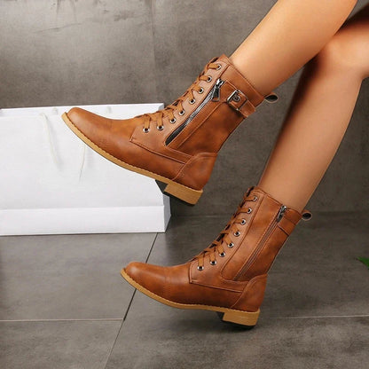 Michelle | Women's Lace-Up Zipper Leather Boots