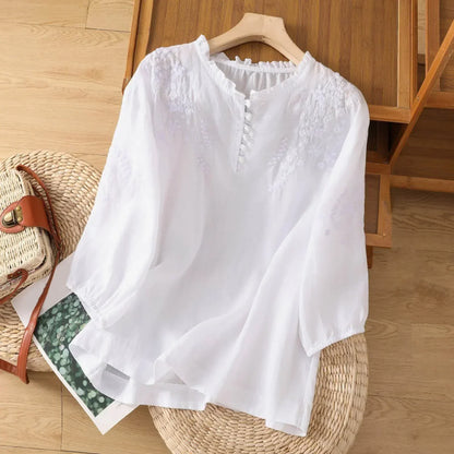 Zara | Women's Embroidered Three Quarter Sleeve Casual Blouse