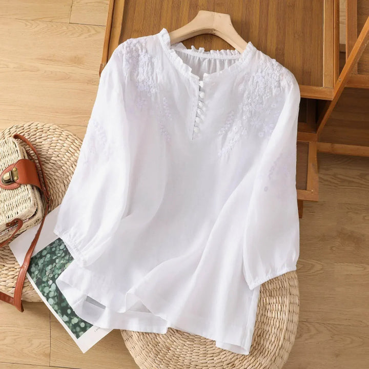 Zara | Women's Embroidered Three Quarter Sleeve Casual Blouse