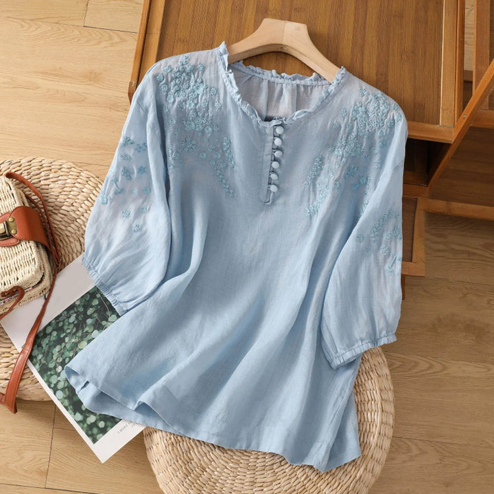 Zara | Women's Embroidered Three Quarter Sleeve Casual Blouse