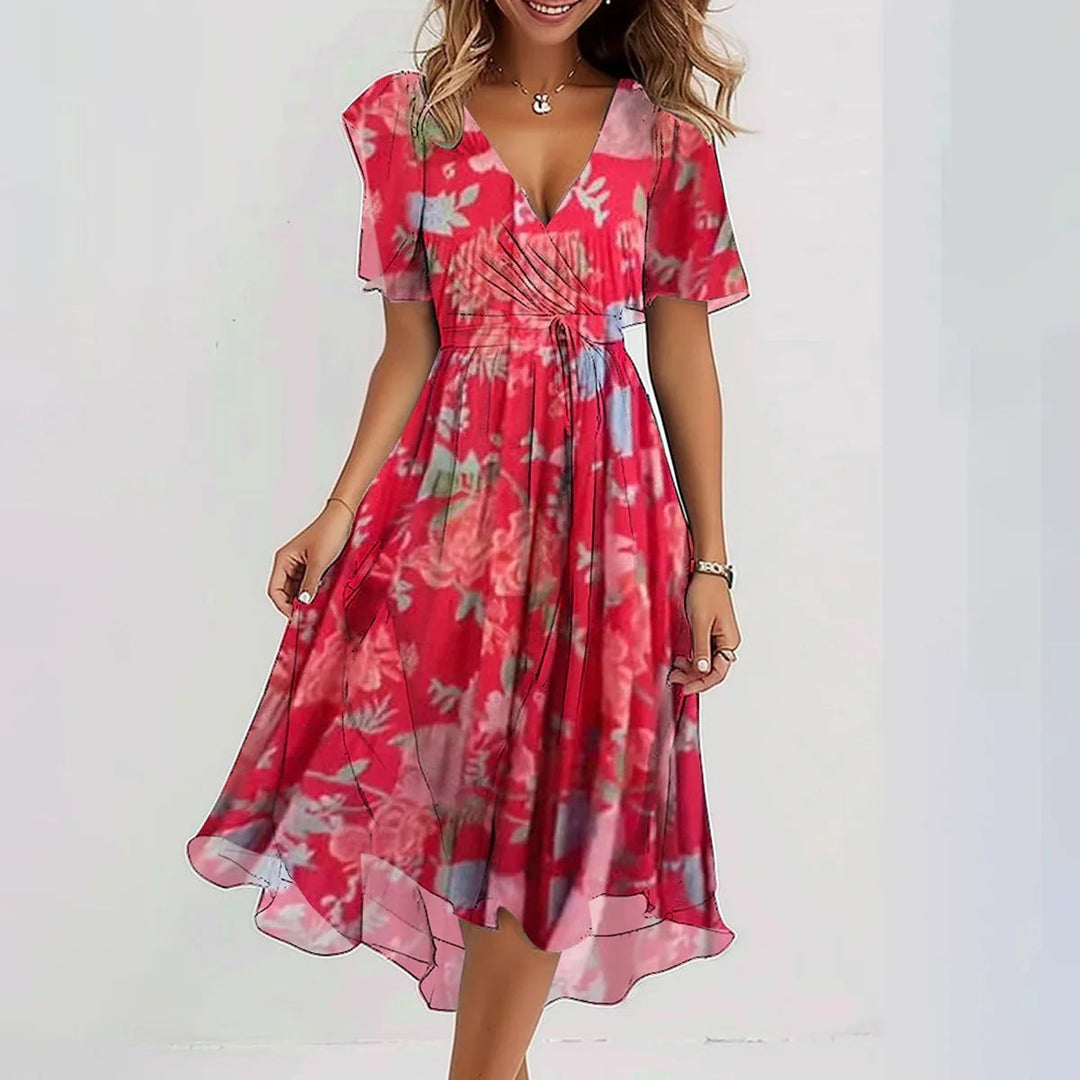 Iris | Women's V-Neck Flowy Summer Midi Dress