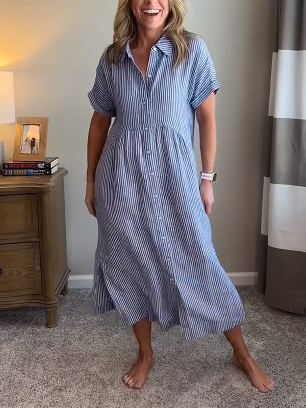 Georgia | Women's Summer Striped Buttoned Shirt Dress