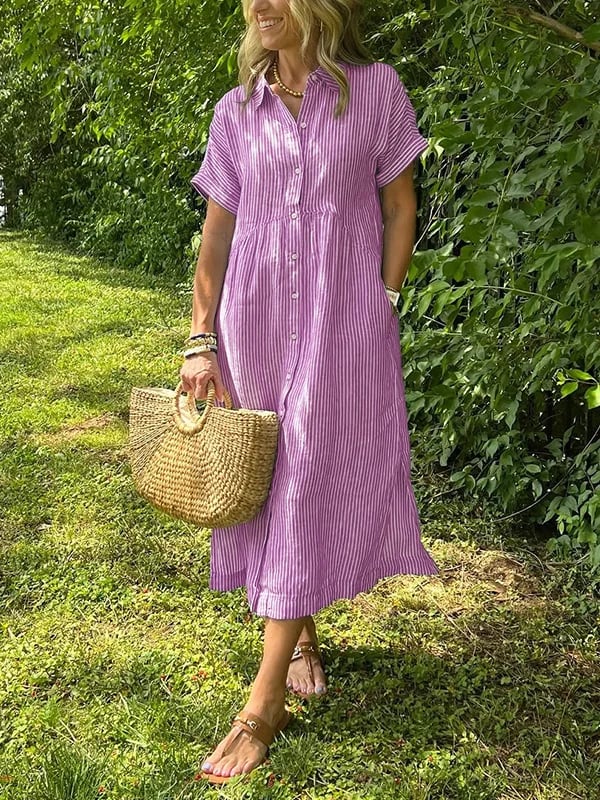 Georgia | Women's Summer Striped Buttoned Shirt Dress