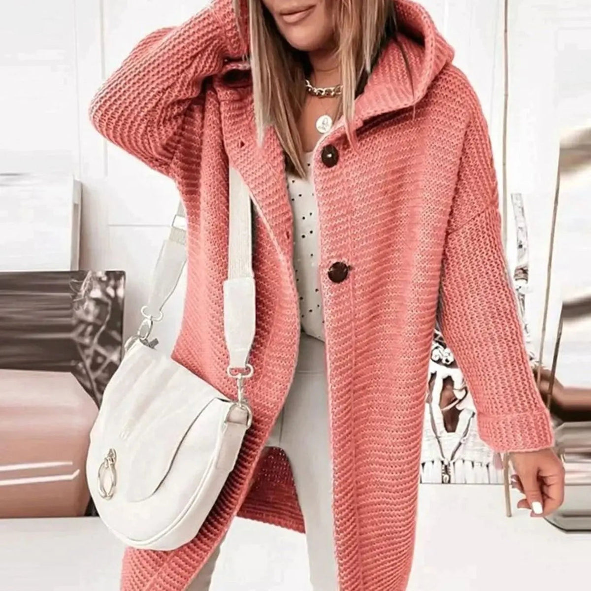 Alice | Women's Hooded Button-Front Longline Cardigan