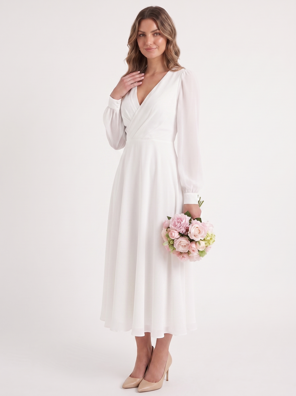Alice | Women's Long-Sleeved V-Neck Midi Dress