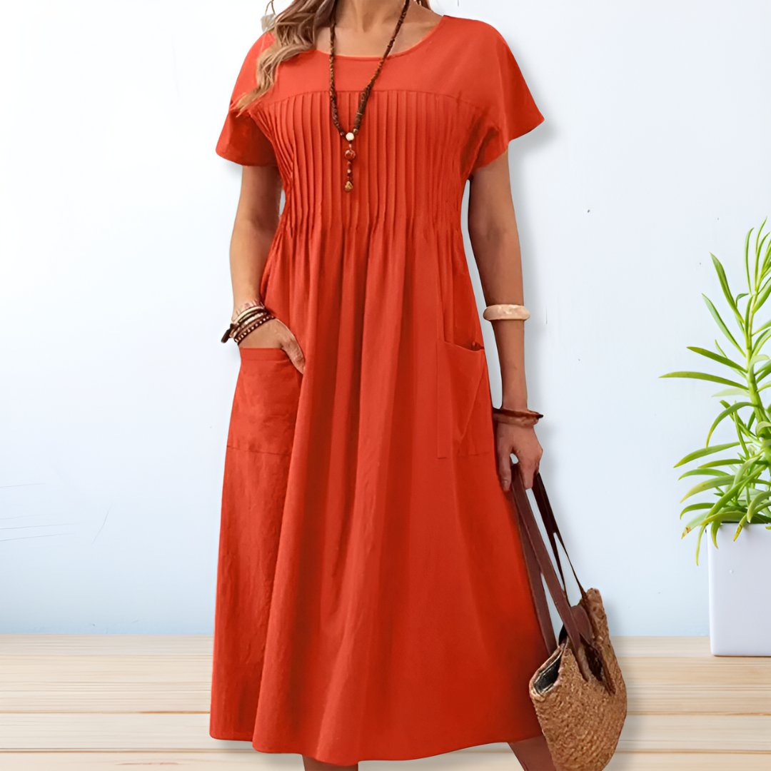 Daisy | Women's Relaxed Fit Round Neck Midi Dress