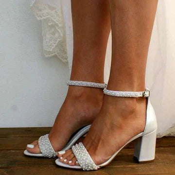 Amelie | Women's Elegant Pearl-Embellished Wedding Guest Summer Sandal Heels