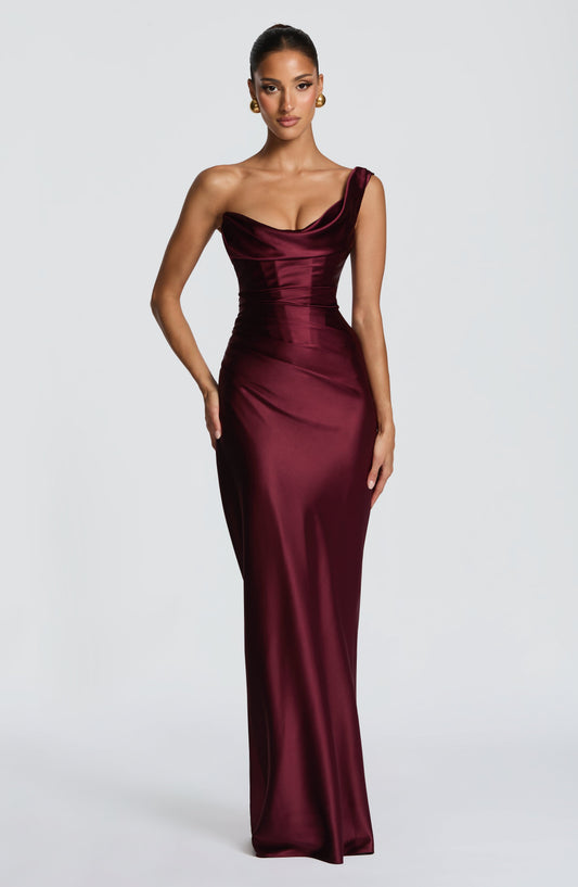 Angela | Women's Fitted One Shoulder Satin Evening Dress