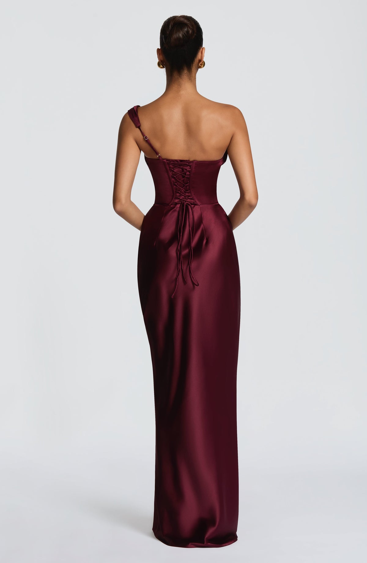 Angela | Women's Fitted One Shoulder Satin Evening Dress
