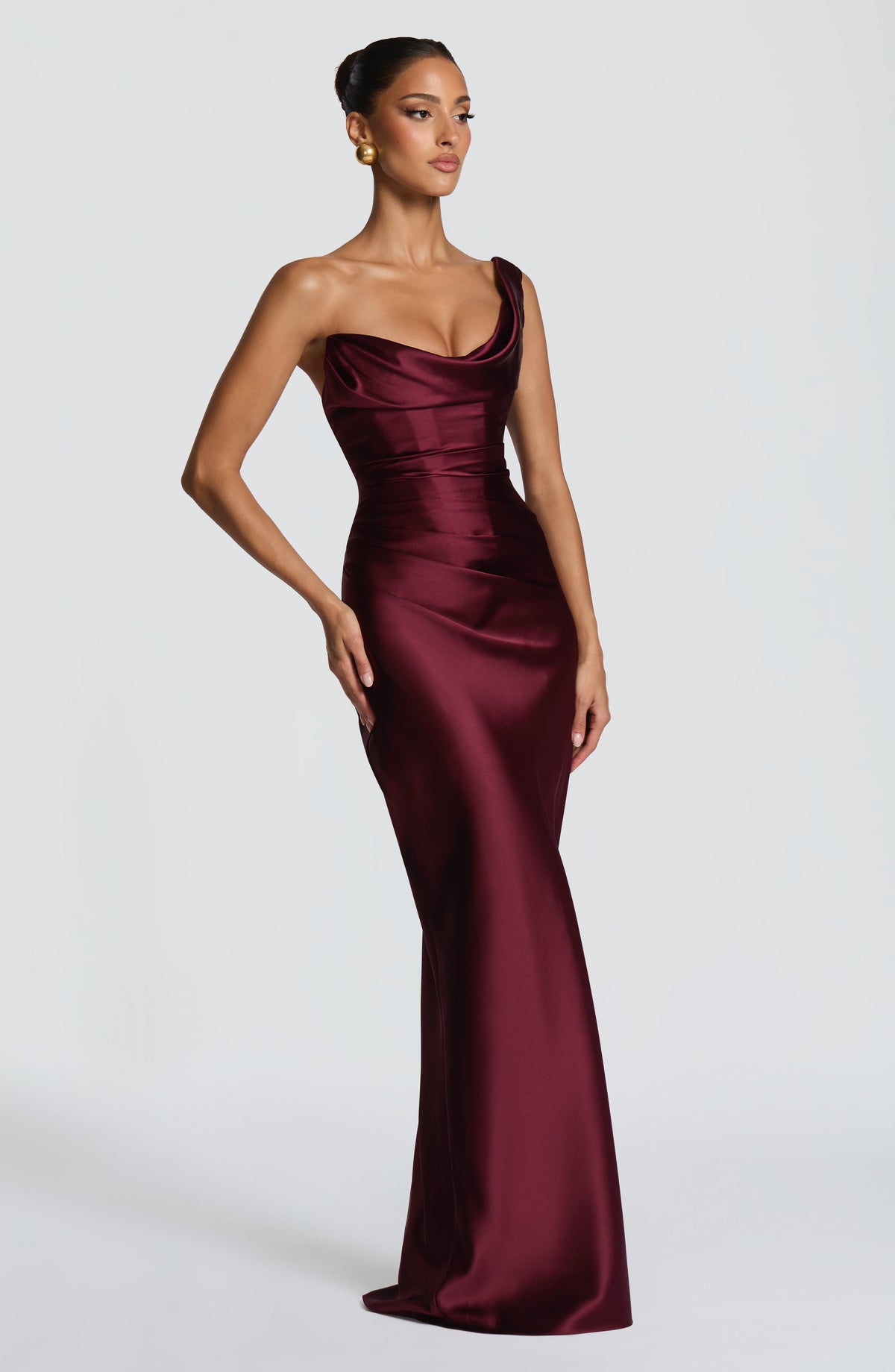 Angela | Women's Fitted One Shoulder Satin Evening Dress