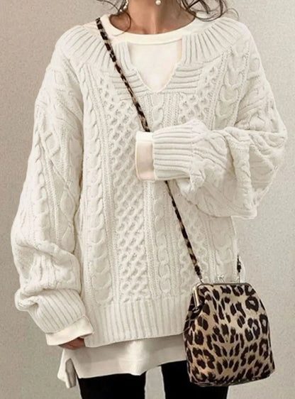 Arabella | Women's Oversized Cable-Knit V-Neck Sweater