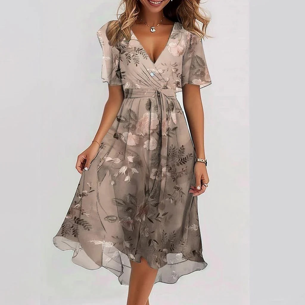 Iris | Women's V-Neck Flowy Summer Midi Dress