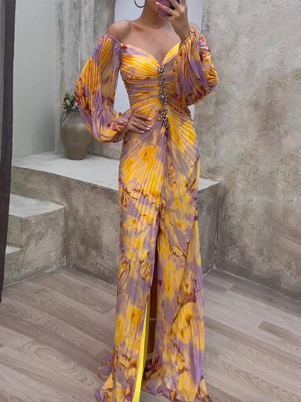 Rebecca | Women's Floral Long Sleeve V-Neck Maxi Dress