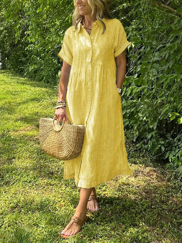 Georgia | Women's Summer Striped Buttoned Shirt Dress