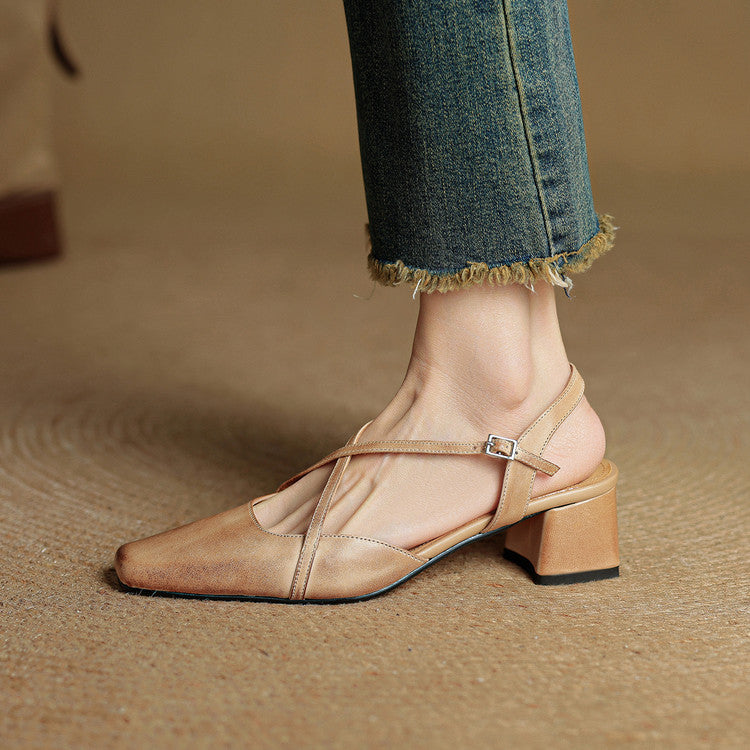 Claire | Women's Vintage Cross-Strap Low Block Heels