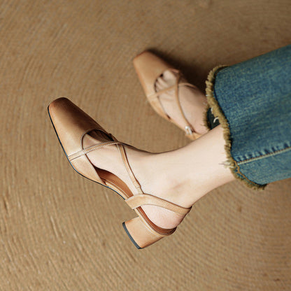 Claire | Women's Vintage Cross-Strap Low Block Heels