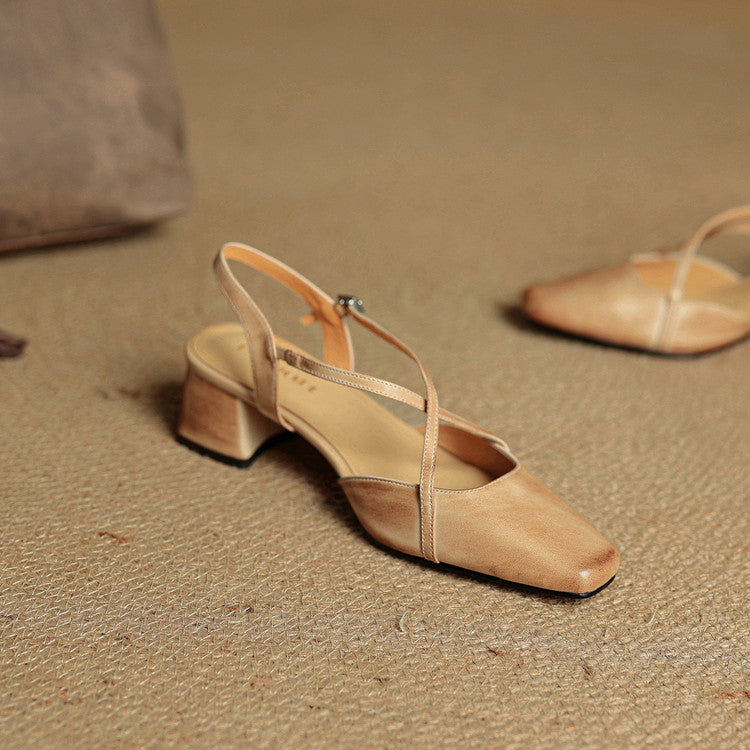 Claire | Women's Vintage Cross-Strap Low Block Heels