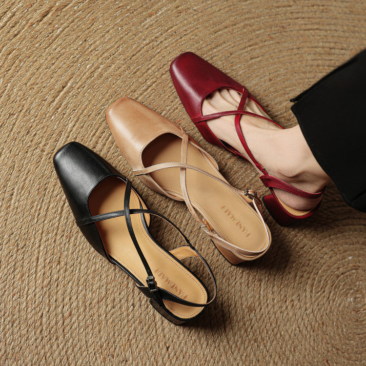 Claire | Women's Vintage Cross-Strap Low Block Heels