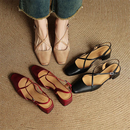 Claire | Women's Vintage Cross-Strap Low Block Heels