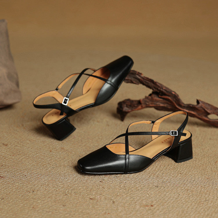 Claire | Women's Vintage Cross-Strap Low Block Heels