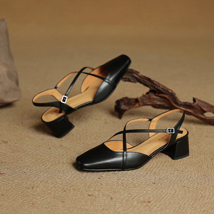 Claire | Women's Vintage Cross-Strap Low Block Heels