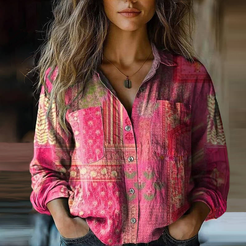 Freya | Women's Pattern Print Button Front Vintage Style Blouse