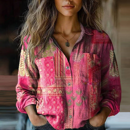 Freya | Women's Pattern Print Button Front Vintage Style Blouse