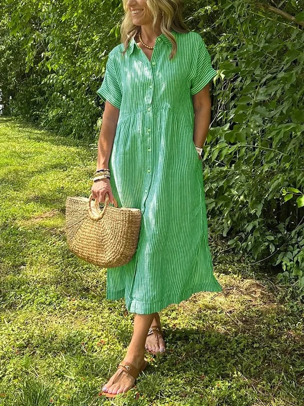 Georgia | Women's Summer Striped Buttoned Shirt Dress